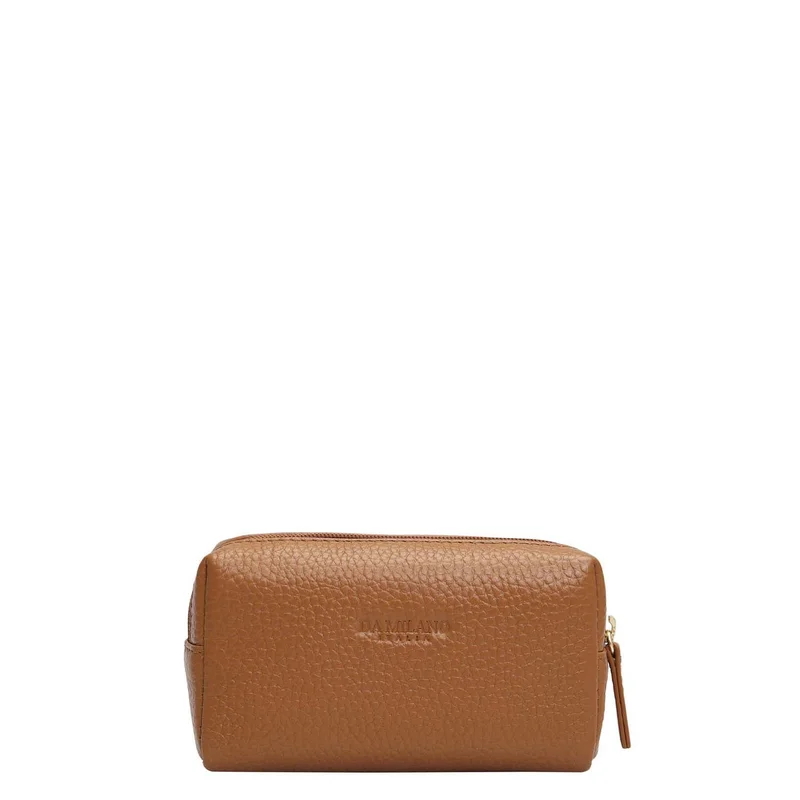 Da Milano Caramel Wax Leather Vanity Pouch - Caramel  | Best Price UAE